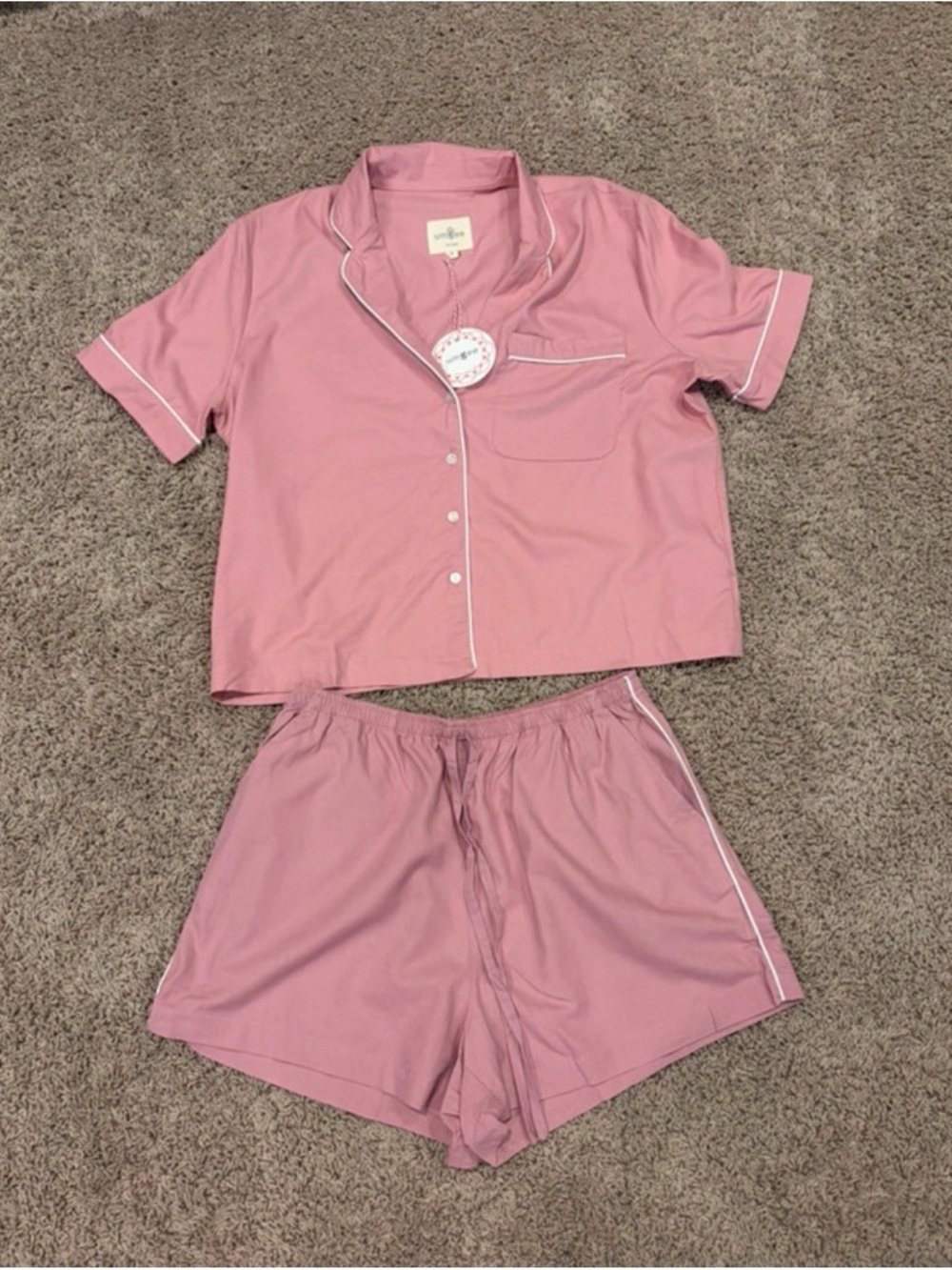Umgee Dusty Pink Short Sleeve Piped Pajama Set